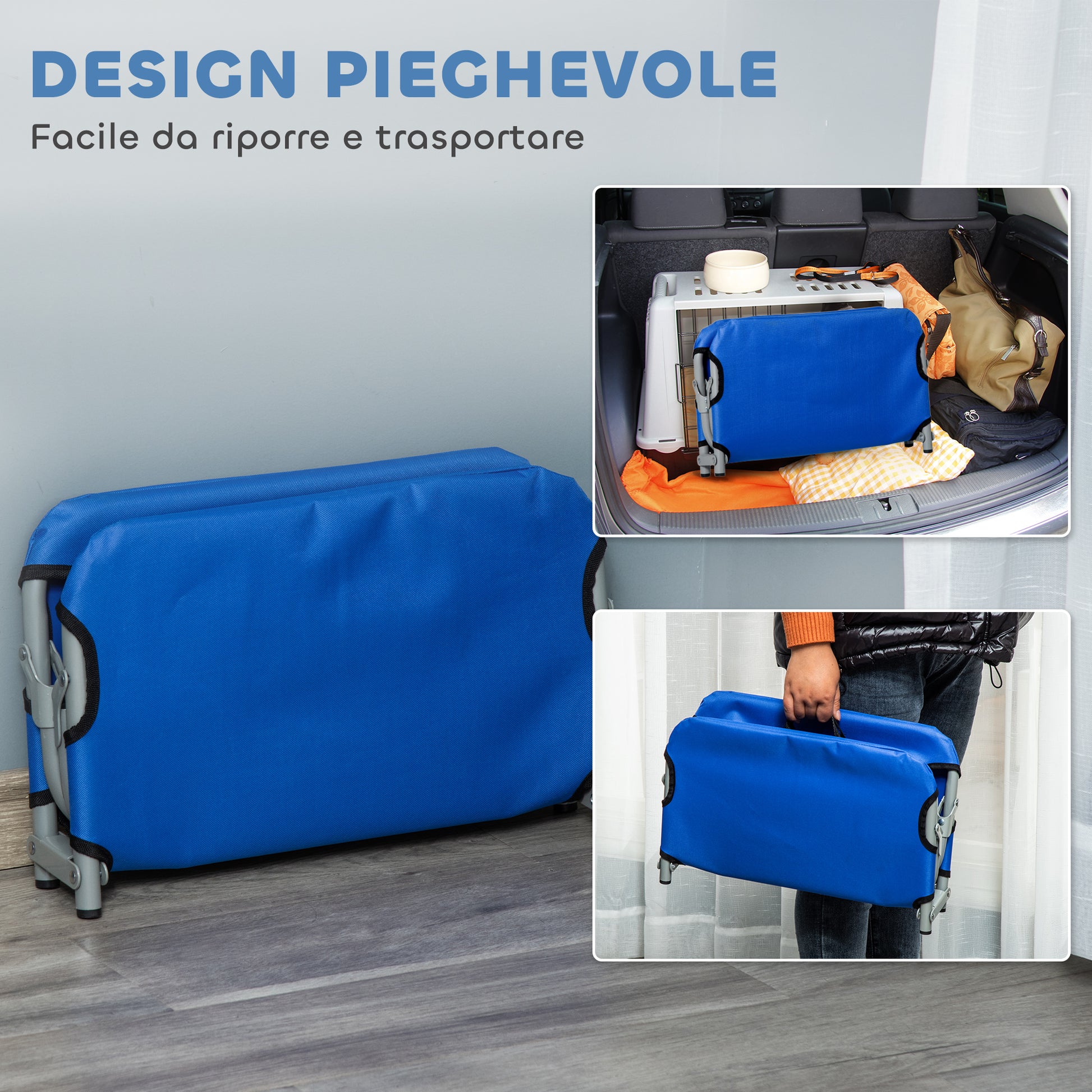 Small Size Foldable Dog Bed for Indoor and Outdoor, Raised Dog Cot, Steel and Oxford Fabric, 59x46x15 cm, Blue