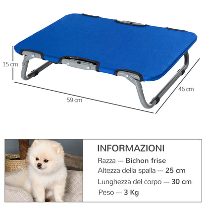 Small Size Foldable Dog Bed for Indoor and Outdoor, Raised Dog Cot, Steel and Oxford Fabric, 59x46x15 cm, Blue