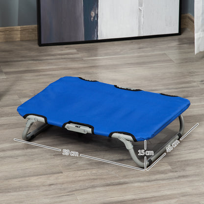 Small Size Foldable Dog Bed for Indoor and Outdoor, Raised Dog Cot, Steel and Oxford Fabric, 59x46x15 cm, Blue