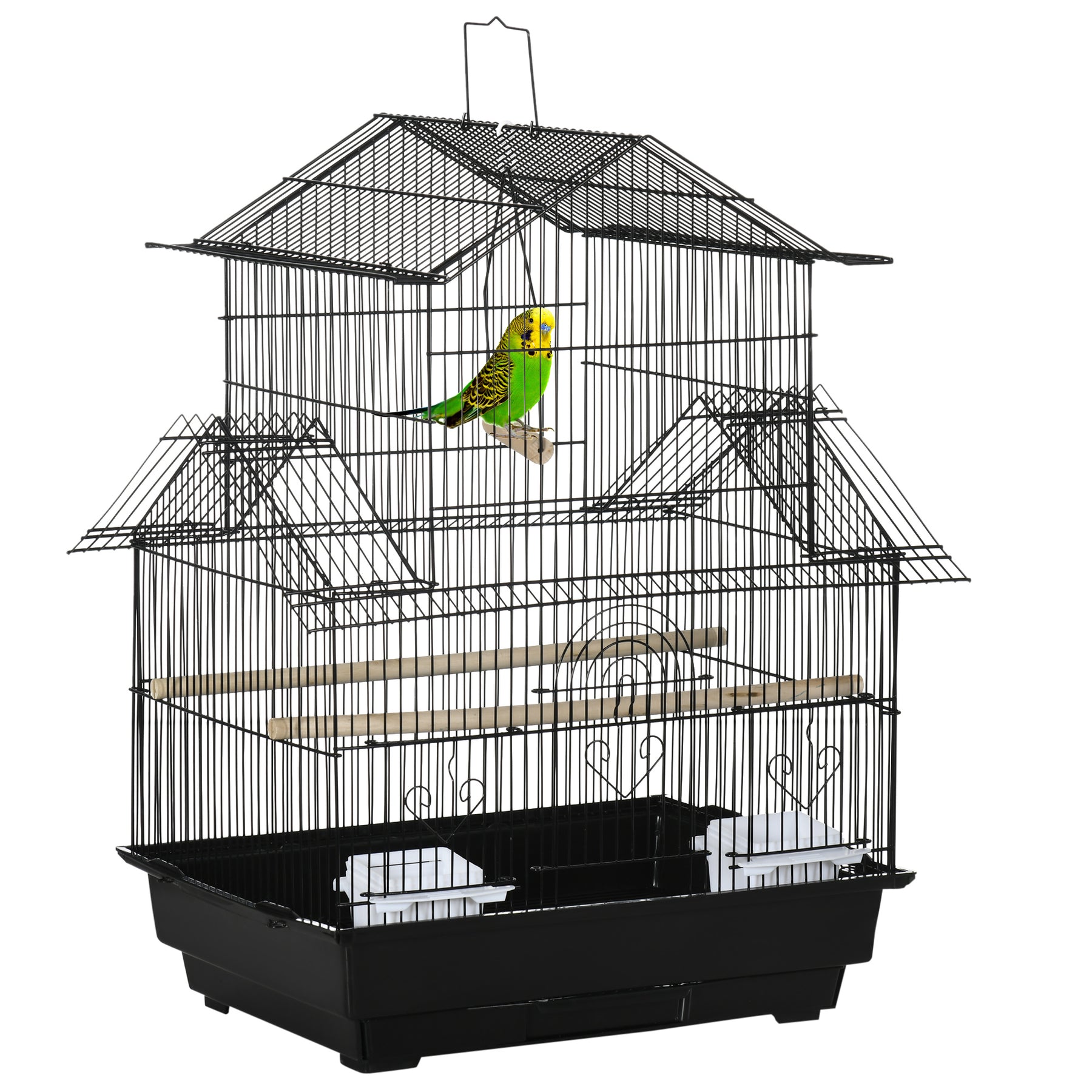 PawHut Steel Bird Cage Aviary with Feeders Perches Swing and Removable ...
