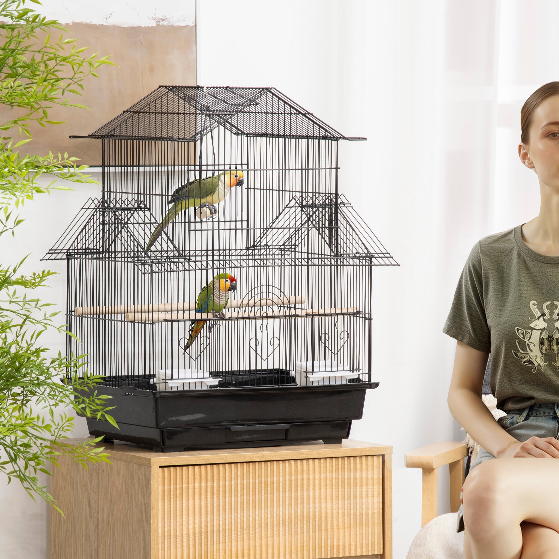 Steel Bird Cage Aviary with Feeders Perches Swing and Removable Tray Large Bird Cage for Parrots Canary Budgie 19.88x16.14x24.8 inches Black