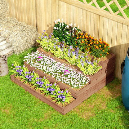 4-Tier Elevated Wooden Planter Large Outdoor Planter with Ladder Design Urban Garden for Growing Plants Flowers for Patio Terrace Balcony 113x113x46 cm Dark Brown