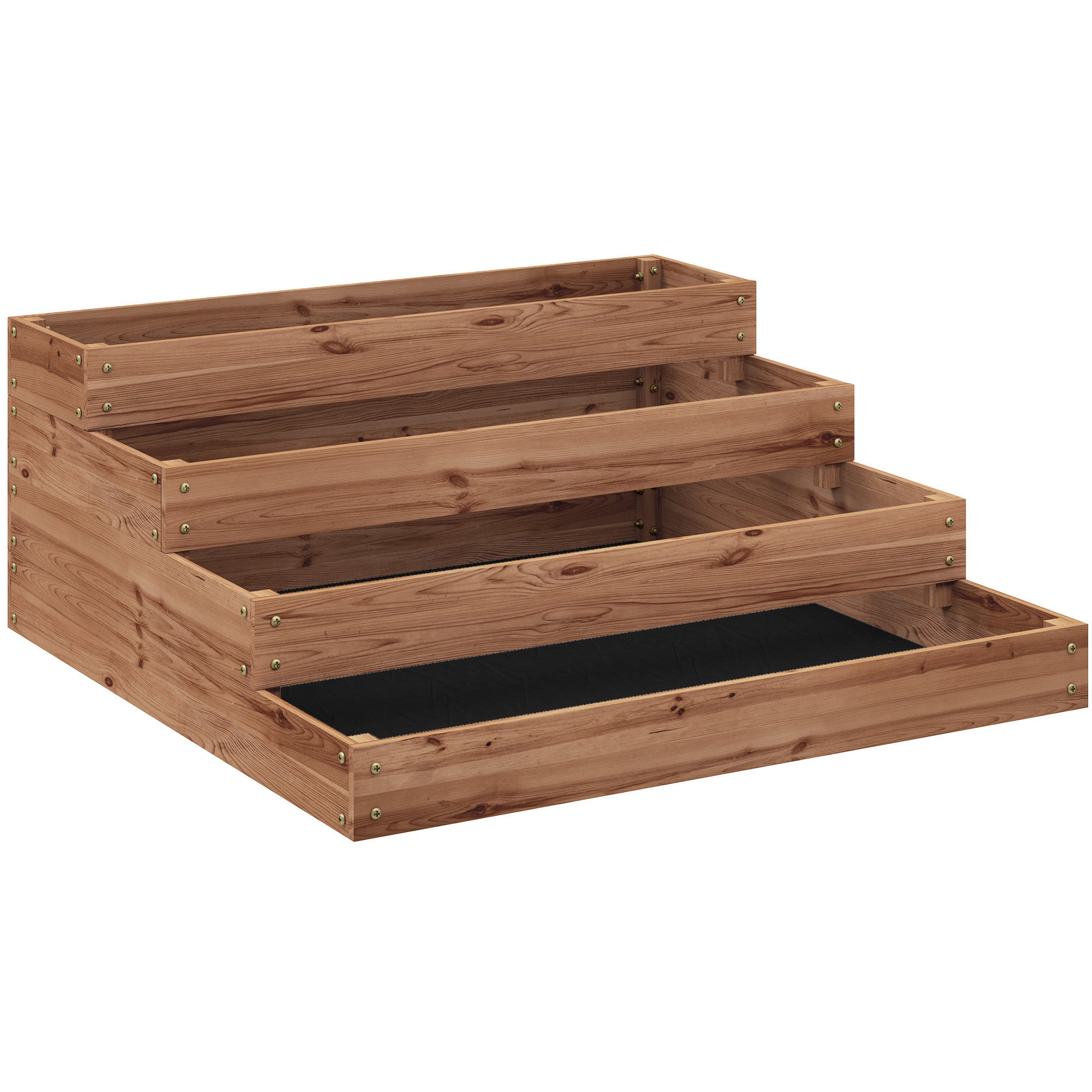 4-Tier Elevated Wooden Planter Large Outdoor Planter with Ladder Design Urban Garden for Growing Plants Flowers for Patio Terrace Balcony 113x113x46 cm Dark Brown
