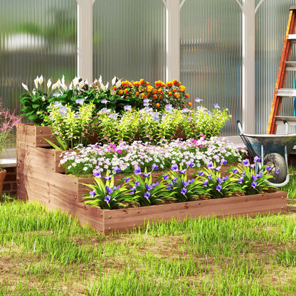 4-Tier Elevated Wooden Planter Large Outdoor Planter with Ladder Design Urban Garden for Growing Plants Flowers for Patio Terrace Balcony 113x113x46 cm Dark Brown