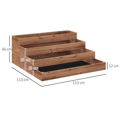 4-Tier Elevated Wooden Planter Large Outdoor Planter with Ladder Design Urban Garden for Growing Plants Flowers for Patio Terrace Balcony 113x113x46 cm Dark Brown