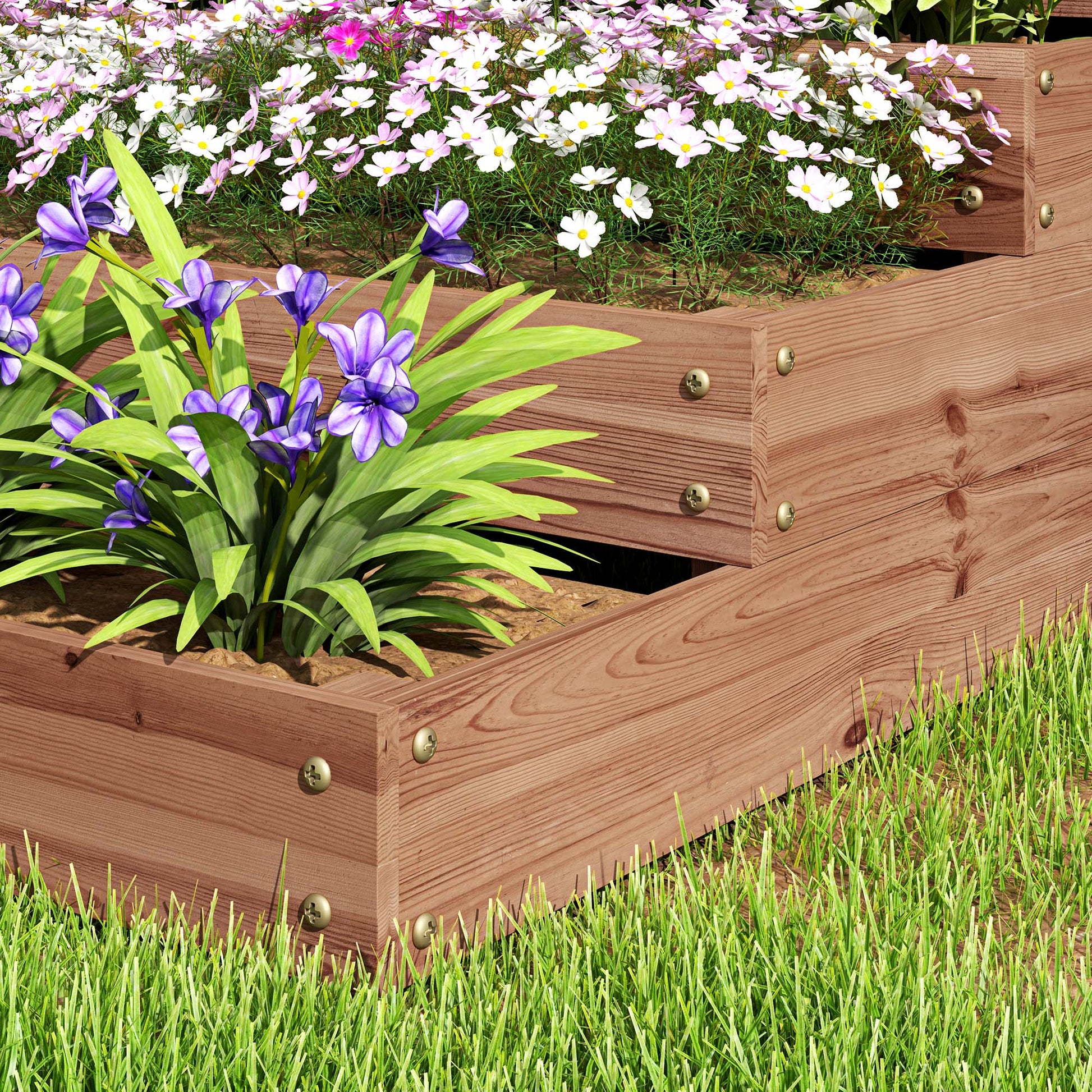 4-Tier Elevated Wooden Planter Large Outdoor Planter with Ladder Design Urban Garden for Growing Plants Flowers for Patio Terrace Balcony 113x113x46 cm Dark Brown