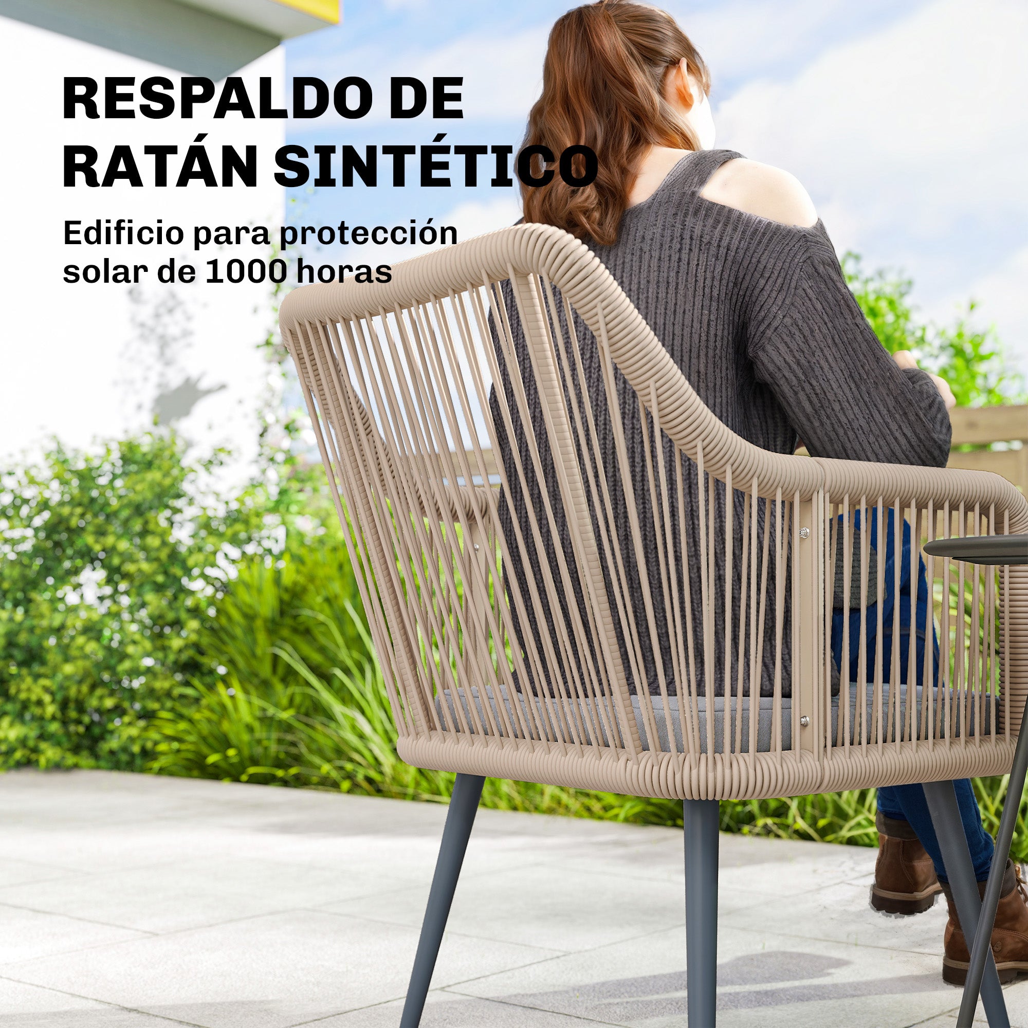 Set of 2 Outdoor Rattan Garden Chairs with Cushions, Armrests & Steel Frame — Weather-Resistant for Balcony/Patio, Light Gray (21.3 x 25.6 x 31.5 in)