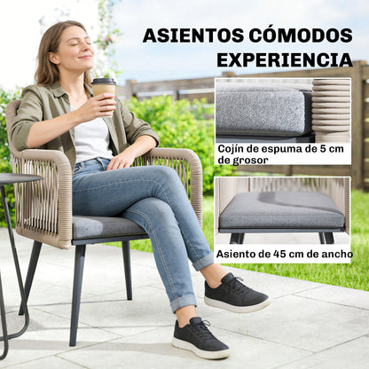 Set of 2 Outdoor Rattan Garden Chairs with Cushions, Armrests & Steel Frame — Weather-Resistant for Balcony/Patio, Light Gray (21.3 x 25.6 x 31.5 in)
