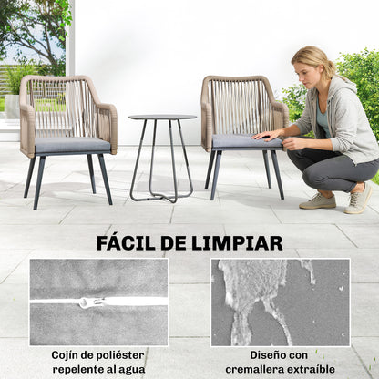 Set of 2 Outdoor Rattan Garden Chairs with Cushions, Armrests & Steel Frame — Weather-Resistant for Balcony/Patio, Light Gray (21.3 x 25.6 x 31.5 in)
