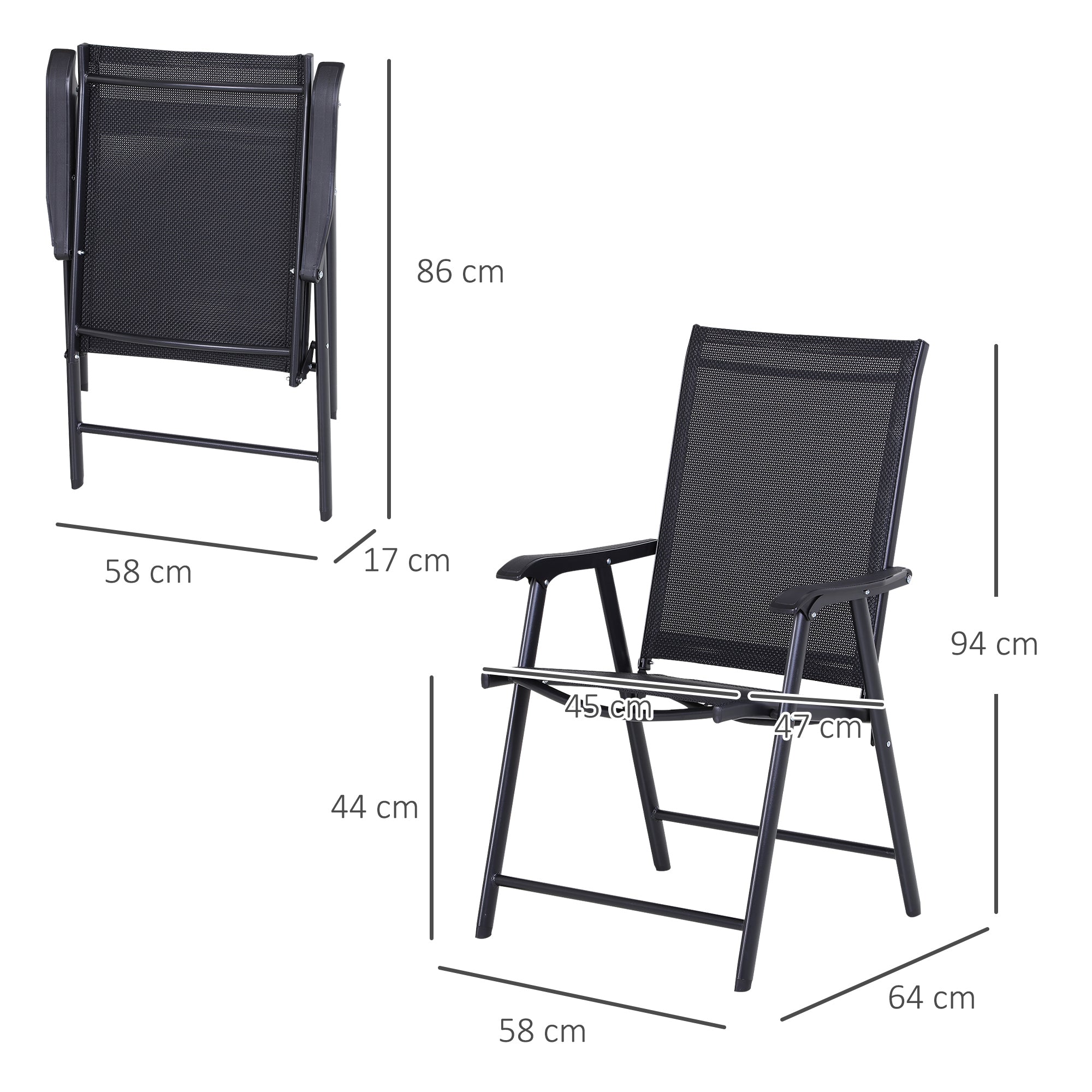 Folding Chair with Armrest 2-Pack Camping Chair Fishing Chair Metal Black 58 x 64 x 94 cm