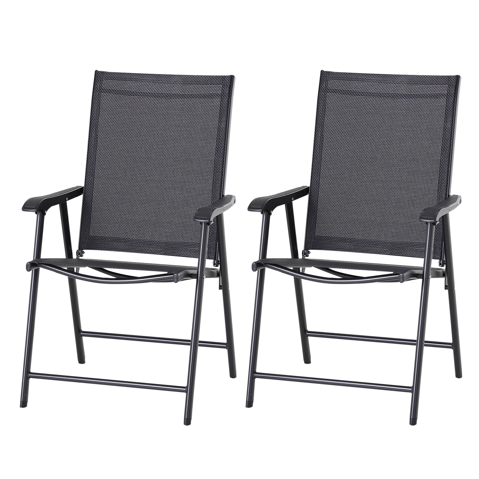 Folding Chair with Armrest 2-Pack Camping Chair Fishing Chair Metal Black 58 x 64 x 94 cm