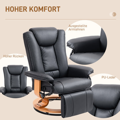 Reclining Armchair TV Chair with Reclining Function, Swivel Lounge Chair TV Armchair with Adjustable Backrest Recliner Chair up to 150 kg Load, Faux Leather, Black