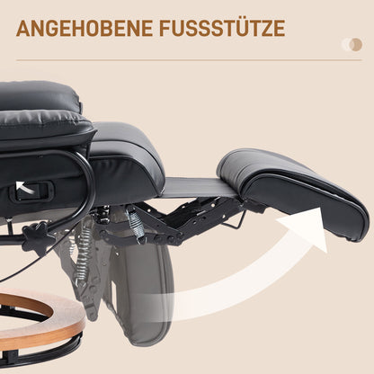 Reclining Armchair TV Chair with Reclining Function, Swivel Lounge Chair TV Armchair with Adjustable Backrest Recliner Chair up to 150 kg Load, Faux Leather, Black