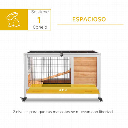 Wooden Rabbit Cage Small Pet Hutch Indoor Portable with Openable Roof Ramp Removable Tray for Guinea Pigs 90x53x59 cm Natural and White