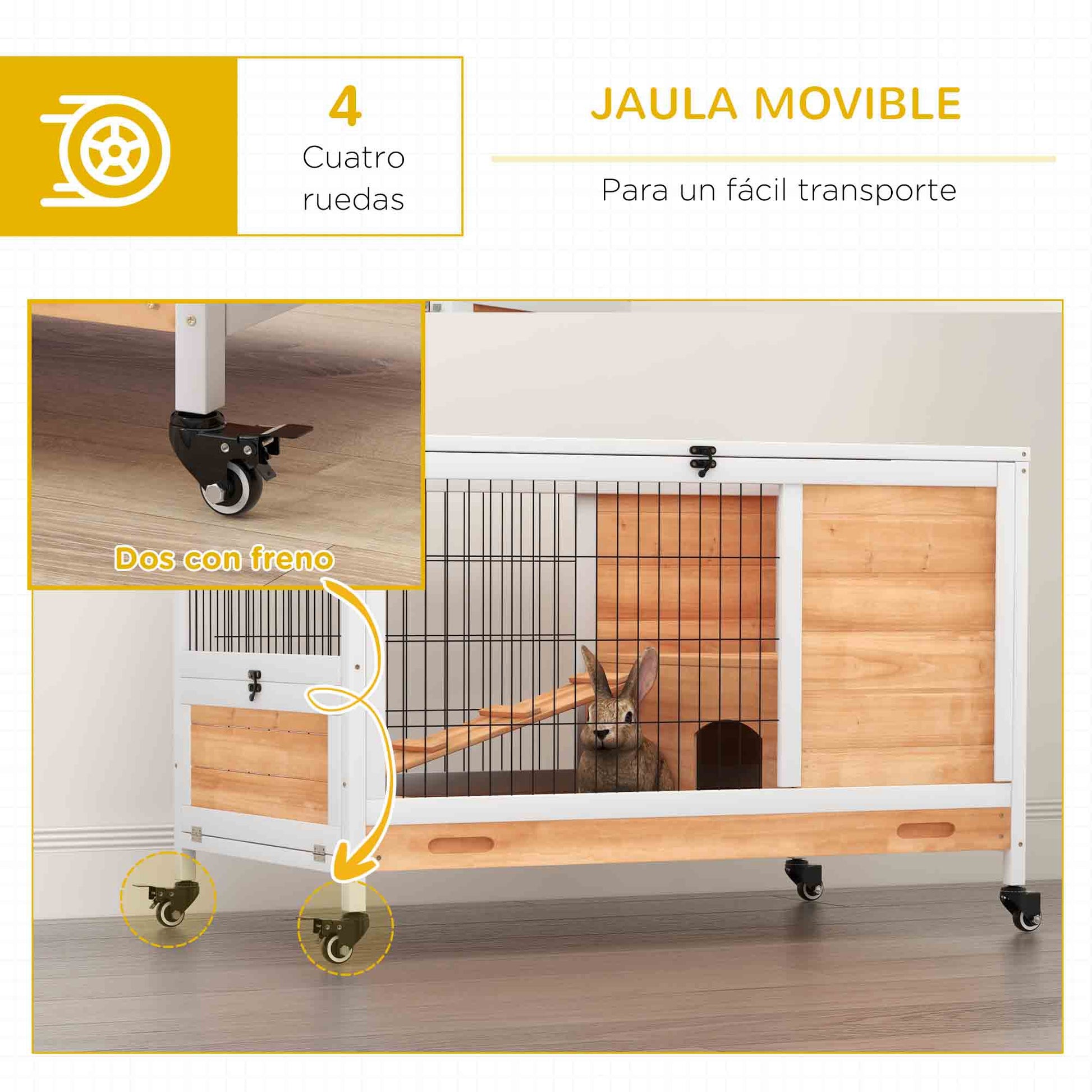 Wooden Rabbit Cage Small Pet Hutch Indoor Portable with Openable Roof Ramp Removable Tray for Guinea Pigs 90x53x59 cm Natural and White