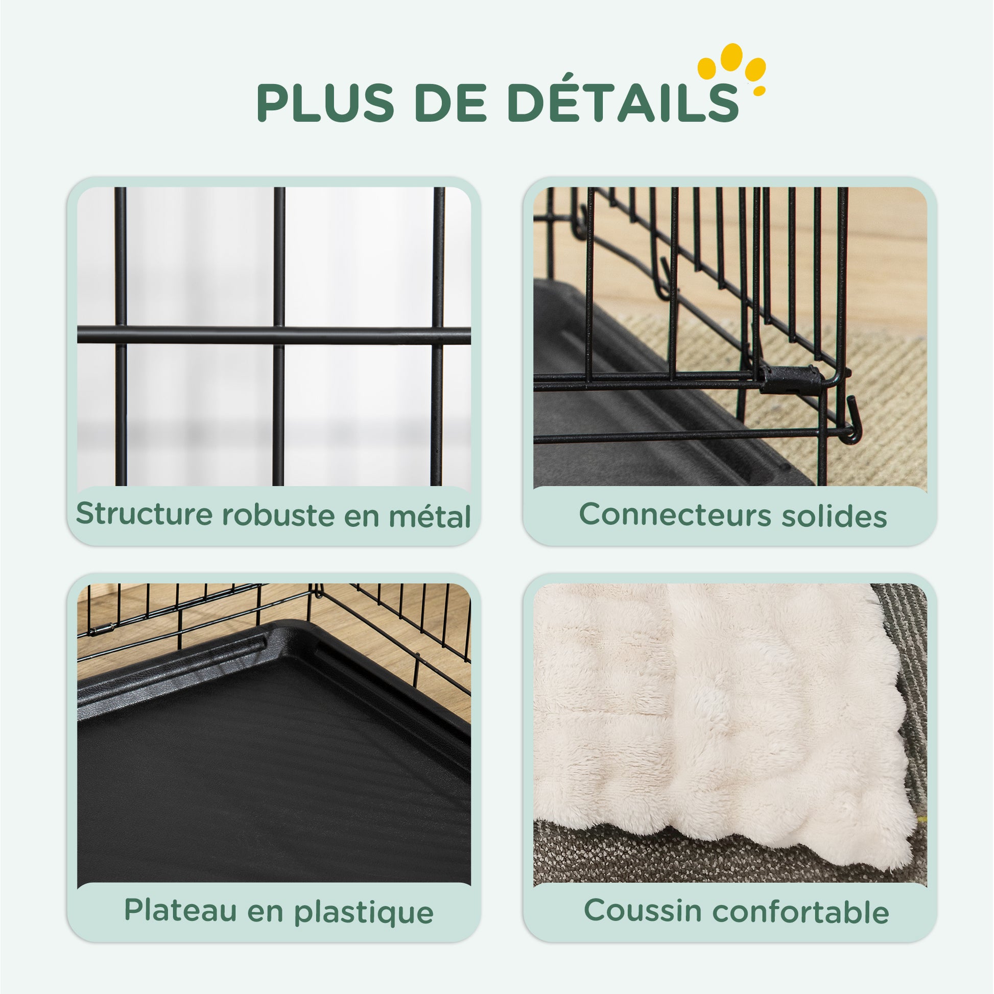 Dog Crate, Foldable Dog Transport Cage with 2 Doors, Removable Tray, Washable Soft Cushion, Steel Frame, 91 x 62 x 68 cm, Black
