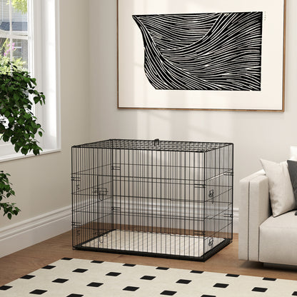 Dog Crate, Foldable Dog Transport Cage with 2 Doors, Removable Tray, Washable Soft Cushion, Steel Frame, 91 x 62 x 68 cm, Black