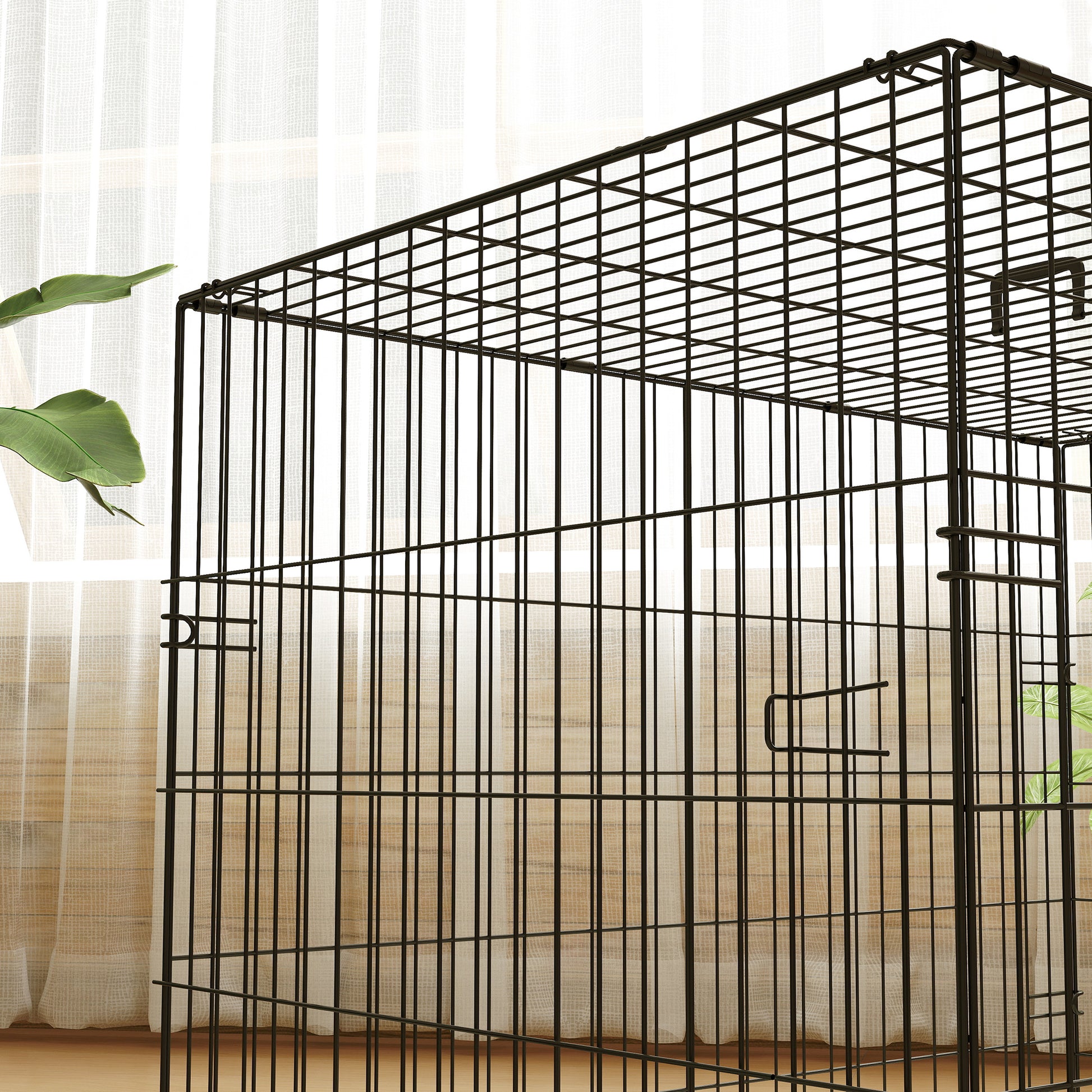 Dog Crate, Foldable Dog Transport Cage with 2 Doors, Removable Tray, Washable Soft Cushion, Steel Frame, 91 x 62 x 68 cm, Black