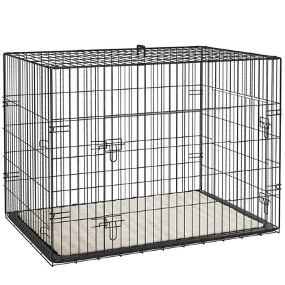Dog Crate, Foldable Dog Transport Cage with 2 Doors, Removable Tray, Washable Soft Cushion, Steel Frame, 91 x 62 x 68 cm, Black