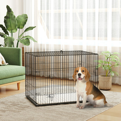 Dog Crate, Foldable Dog Transport Cage with 2 Doors, Removable Tray, Washable Soft Cushion, Steel Frame, 91 x 62 x 68 cm, Black