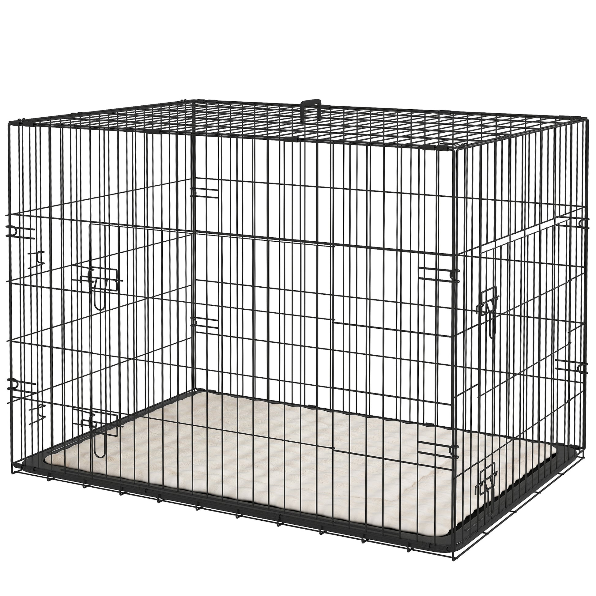 Dog Crate, Foldable Dog Transport Cage with 2 Doors, Removable Tray, Washable Soft Cushion, Steel Frame, 91 x 62 x 68 cm, Black