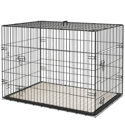 Dog Crate, Foldable Dog Transport Cage with 2 Doors, Removable Tray, Washable Soft Cushion, Steel Frame, 91 x 62 x 68 cm, Black