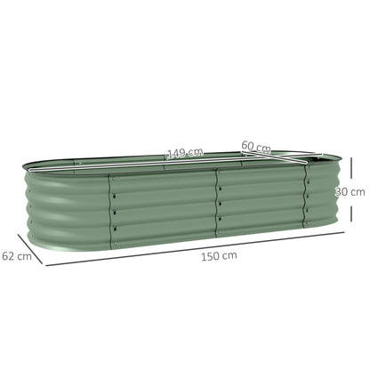 Modular Raised Garden Bed 150x62x30cm, Galvanized Steel Planter Box with Open Bottom, Green
