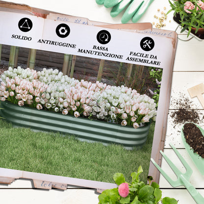 Modular Raised Garden Bed 150x62x30cm, Galvanized Steel Planter Box with Open Bottom, Green