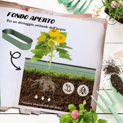 Modular Raised Garden Bed 150x62x30cm, Galvanized Steel Planter Box with Open Bottom, Green