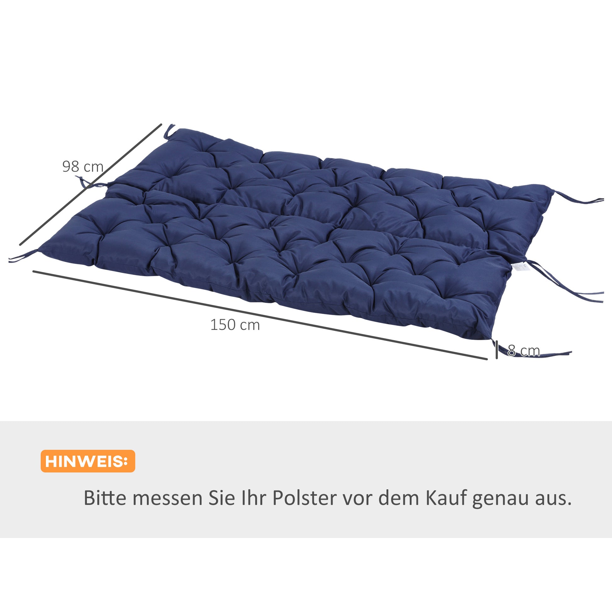 3 Seater Bench Cushion 150 x 98 x 8 cm Seat Pad with Straps Back Cushion for Indoor/Outdoor Upholstery Cushion for Bench Garden Bench Garden Furniture Hanging Chairs Dark Blue