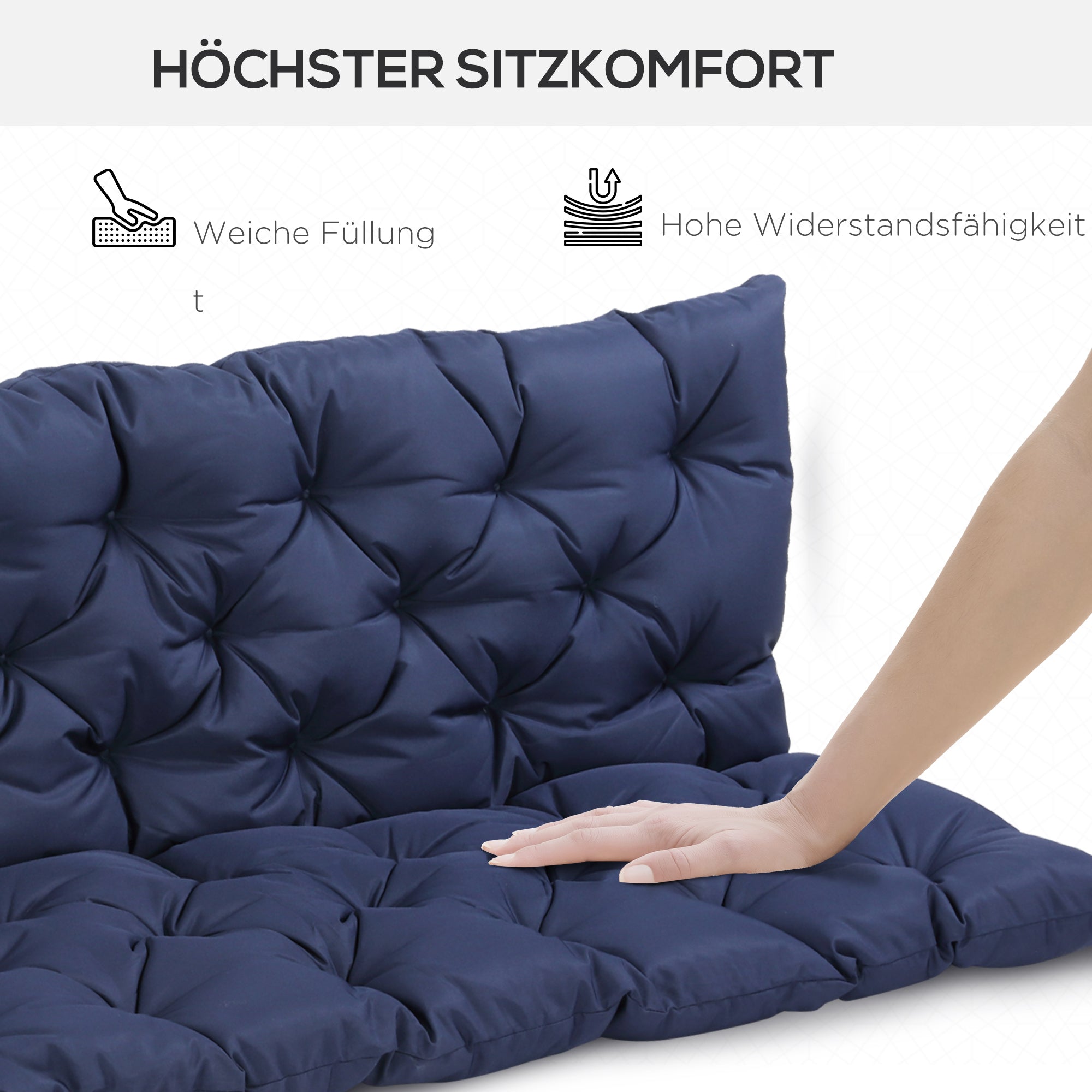 3 Seater Bench Cushion 150 x 98 x 8 cm Seat Pad with Straps Back Cushion for Indoor/Outdoor Upholstery Cushion for Bench Garden Bench Garden Furniture Hanging Chairs Dark Blue