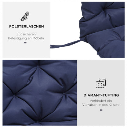3 Seater Bench Cushion 150 x 98 x 8 cm Seat Pad with Straps Back Cushion for Indoor/Outdoor Upholstery Cushion for Bench Garden Bench Garden Furniture Hanging Chairs Dark Blue
