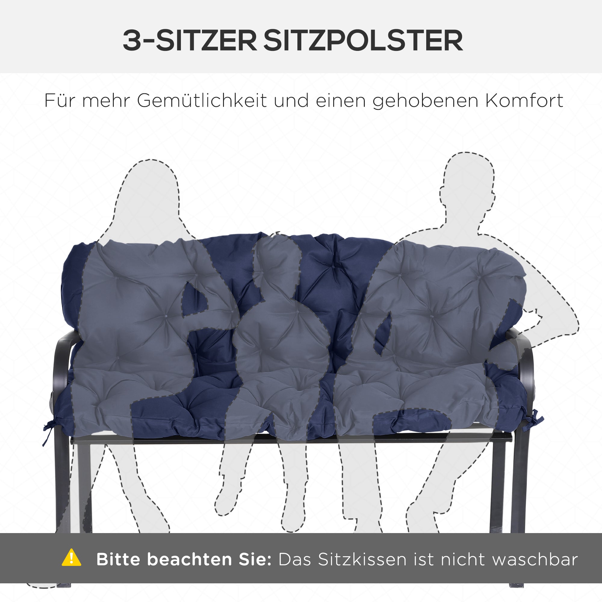 3 Seater Bench Cushion 150 x 98 x 8 cm Seat Pad with Straps Back Cushion for Indoor/Outdoor Upholstery Cushion for Bench Garden Bench Garden Furniture Hanging Chairs Dark Blue