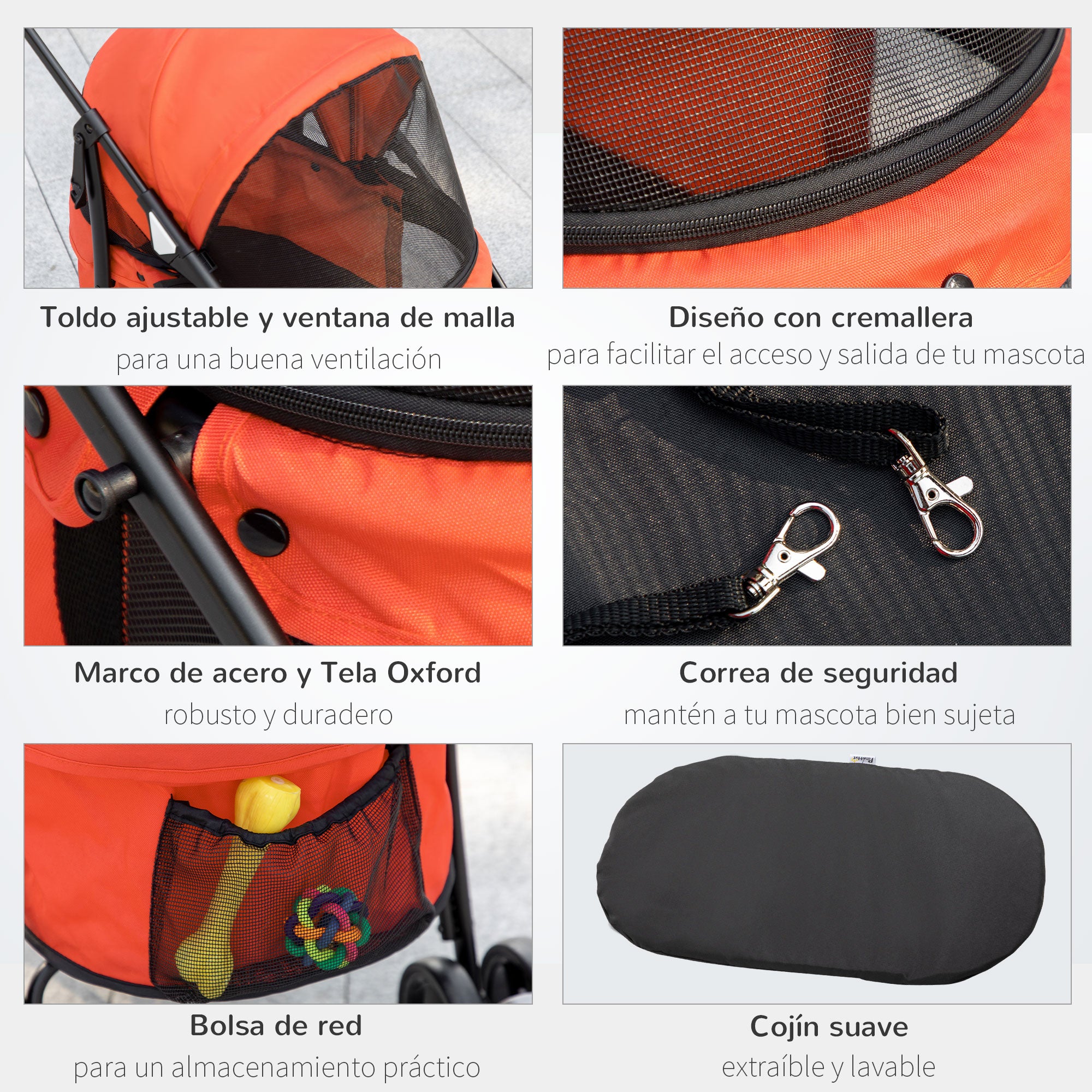 Folding Pet Stroller for Small Dogs with Mesh Windows Washable Cushion Safety Straps Steel Frame Holds 15 kg Red