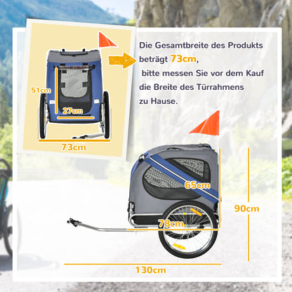 Dog Trailer Bicycle Trailer Pet Transporter Dog Bicycle Trailer for Small to Medium Dogs Oxford Fabric Rainproof Breathable Blue 130 x 73 x 90 cm