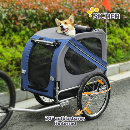 Dog Trailer Bicycle Trailer Pet Transporter Dog Bicycle Trailer for Small to Medium Dogs Oxford Fabric Rainproof Breathable Blue 130 x 73 x 90 cm