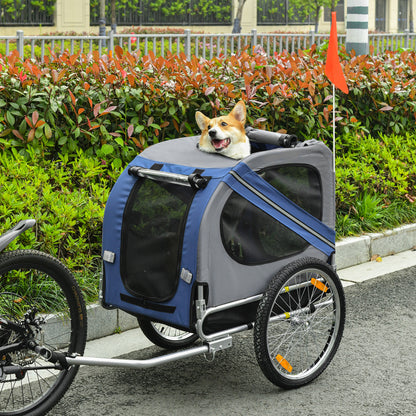 Dog Trailer Bicycle Trailer Pet Transporter Dog Bicycle Trailer for Small to Medium Dogs Oxford Fabric Rainproof Breathable Blue 130 x 73 x 90 cm