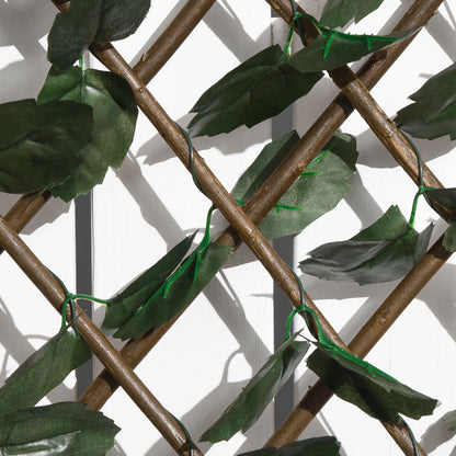 Expandable 2-Piece Trellis Fence with Artificial Leaves 295x70 cm Wicker Extendable Lattice Privacy Screen for Garden Green