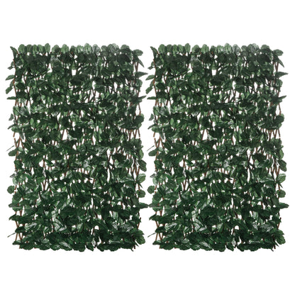 Expandable 2-Piece Trellis Fence with Artificial Leaves 295x70 cm Wicker Extendable Lattice Privacy Screen for Garden Green
