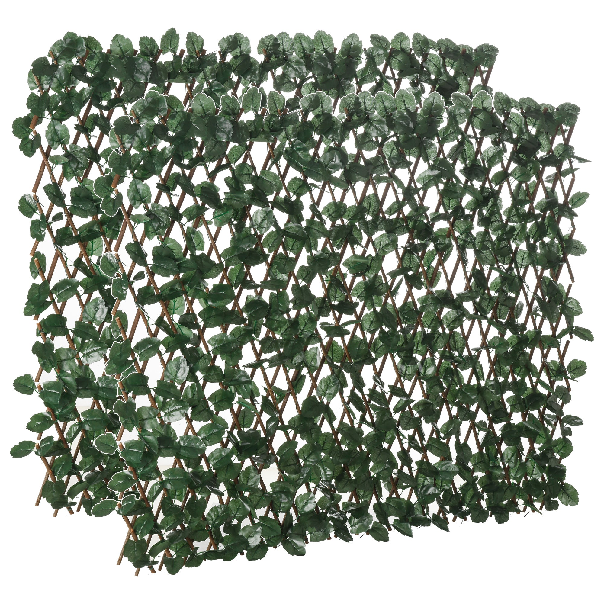 Expandable 2-Piece Trellis Fence with Artificial Leaves 295x70 cm Wicker Extendable Lattice Privacy Screen for Garden Green