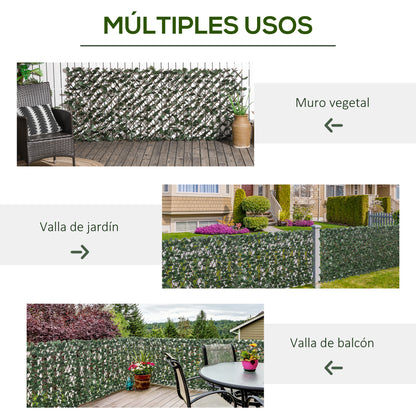 Expandable 2-Piece Trellis Fence with Artificial Leaves 295x70 cm Wicker Extendable Lattice Privacy Screen for Garden Green