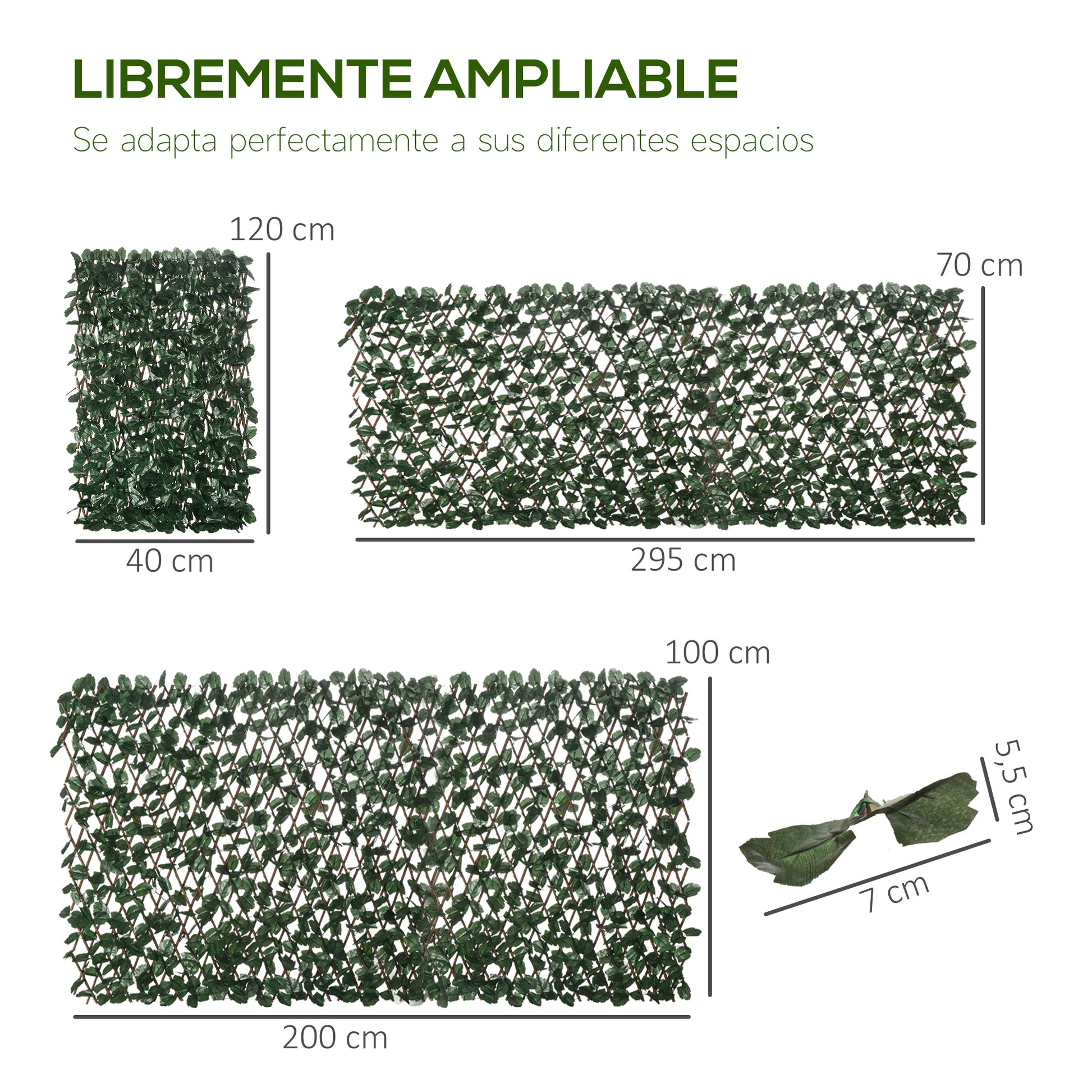 Expandable 2-Piece Trellis Fence with Artificial Leaves 295x70 cm Wicker Extendable Lattice Privacy Screen for Garden Green