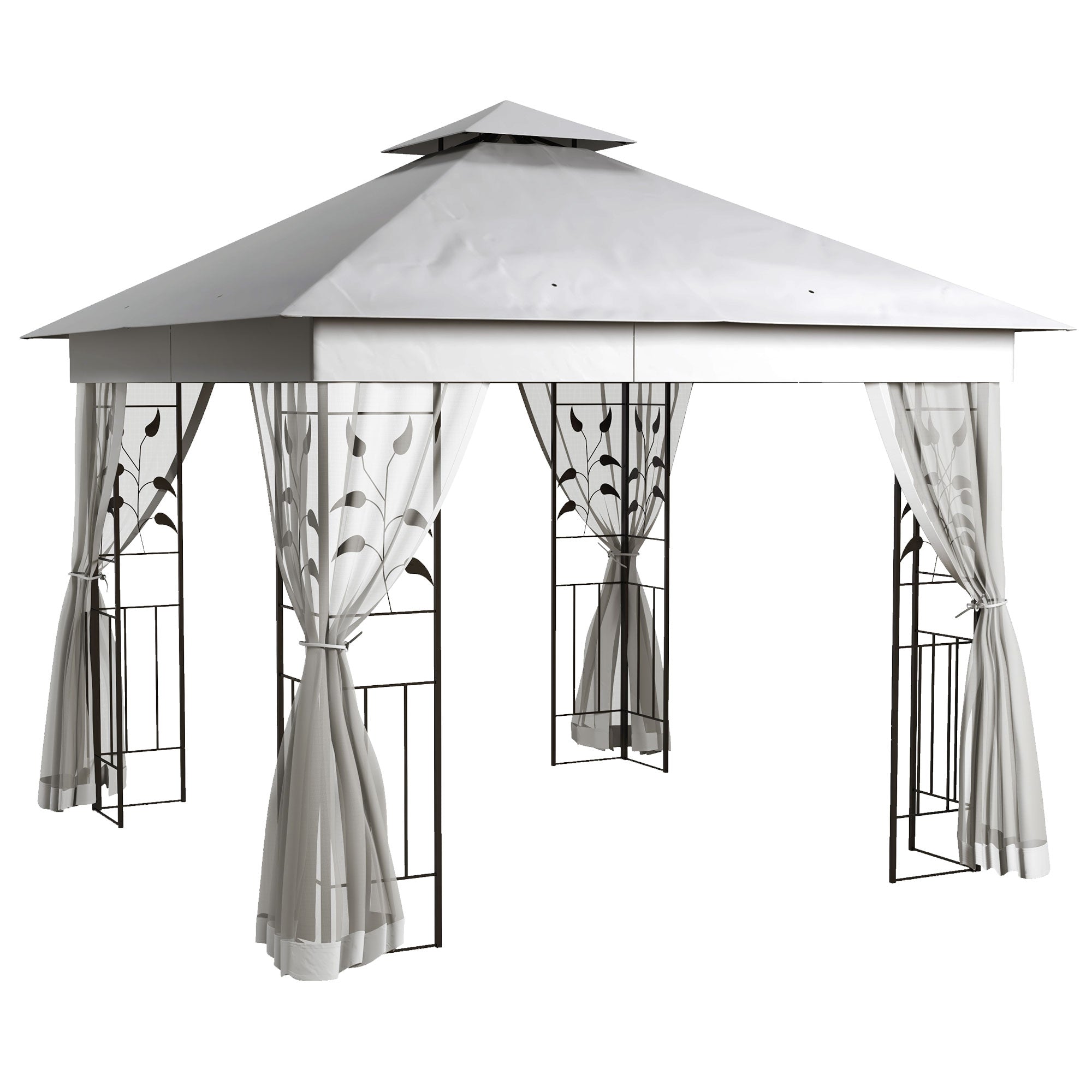 3 x 3 m Double-Roof Gazebo — Water-Repellent, Sturdy, Winter-Resistant Garden Gazebo with Mosquito Net, Steel Frame, Light Gray
