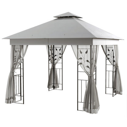 3 x 3 m Double-Roof Gazebo — Water-Repellent, Sturdy, Winter-Resistant Garden Gazebo with Mosquito Net, Steel Frame, Light Gray