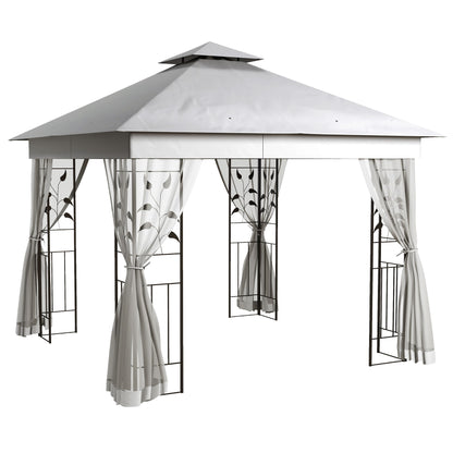 3 x 3 m Double-Roof Gazebo — Water-Repellent, Sturdy, Winter-Resistant Garden Gazebo with Mosquito Net, Steel Frame, Light Gray