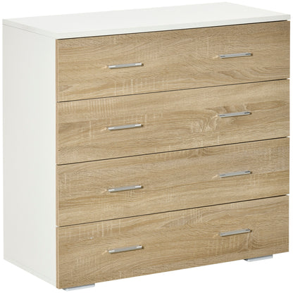 Chest of Drawers with 4 Drawers Modern Auxiliary Storage Cabinet for Bedroom Hallway Living Room 76x35x72 cm Oak and White Finish