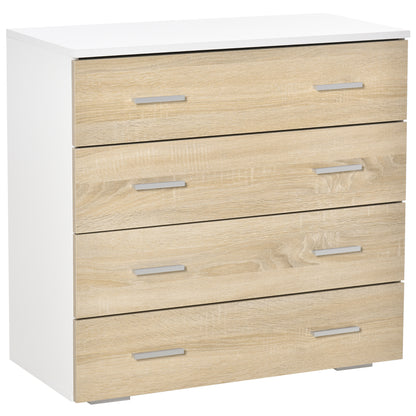 Chest of Drawers with 4 Drawers Modern Auxiliary Storage Cabinet for Bedroom Hallway Living Room 76x35x72 cm Oak and White Finish