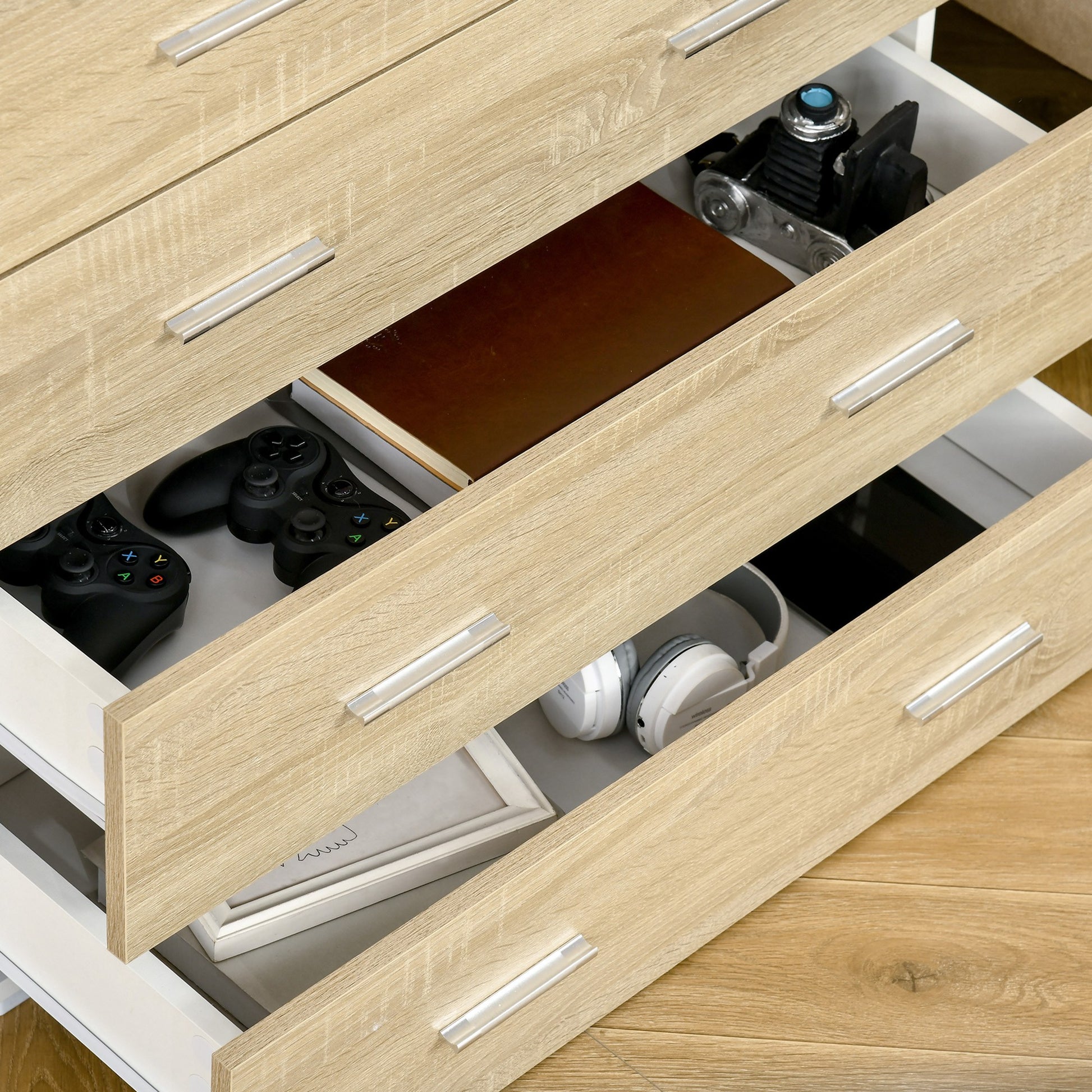 Chest of Drawers with 4 Drawers Modern Auxiliary Storage Cabinet for Bedroom Hallway Living Room 76x35x72 cm Oak and White Finish
