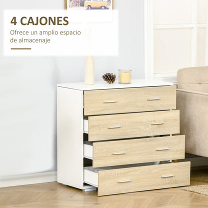 Chest of Drawers with 4 Drawers Modern Auxiliary Storage Cabinet for Bedroom Hallway Living Room 76x35x72 cm Oak and White Finish