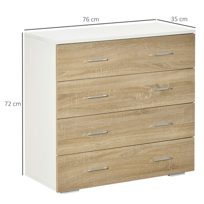 Chest of Drawers with 4 Drawers Modern Auxiliary Storage Cabinet for Bedroom Hallway Living Room 76x35x72 cm Oak and White Finish